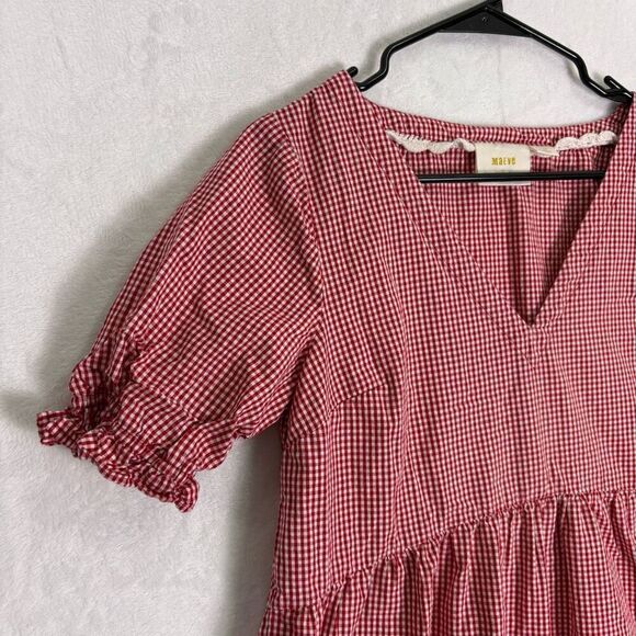 Maeve by Anthropologie Red & White Gingham V Neck Short Sleeve Blouse Top Small - Picture 3 of 10